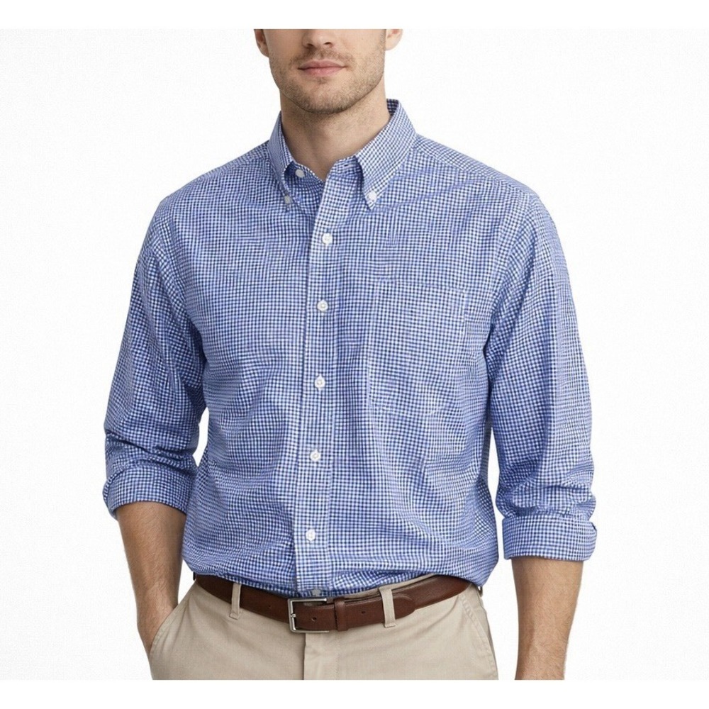Brooks Brothers Blue Gingham Cotton Button Down Shirt Traditional Fit 17.5